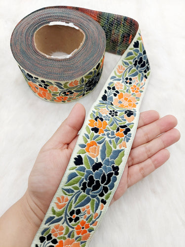 Floral Jacquard Saree Border, Woven Thread Work Trim, Jacquard Trimming Decorative Trim